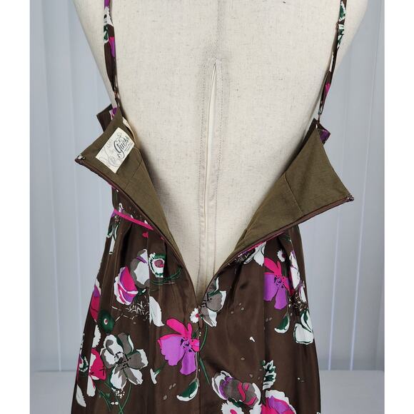 GUESS Silk Fit and Flare Sundress Vintage Y2K Brown Pink Floral Size 9 - Picture 6 of 9